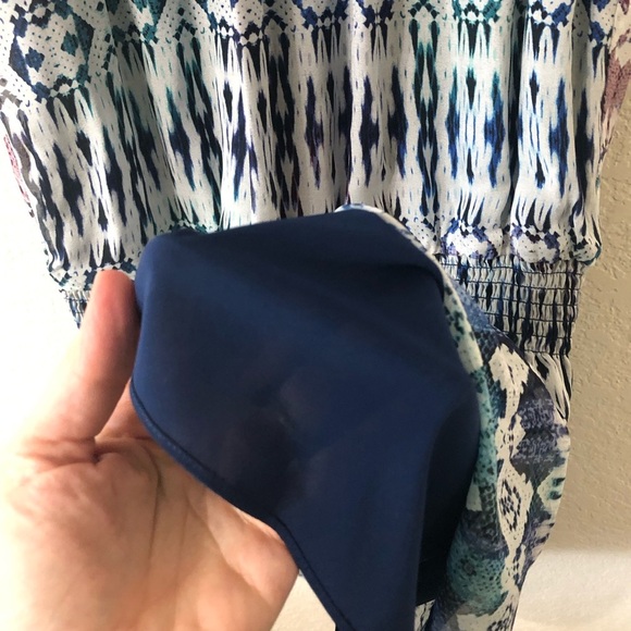 Ramy Brook Paris Printed Georgette Mini Dress in Blue White - Size Medium - Picture 2 of 7